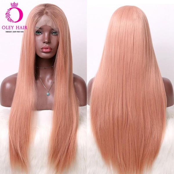 synthetic wigs oley hair heat resistant ombre lace front wig high density long orange pink straight cosplay for black women