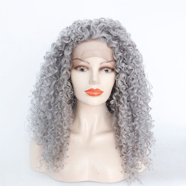 high density afro kinky curly hair silver grey synthetic lace front wigs natural heat resistant fiber women hair cosplay wigs, Black
high density afro kinky curly hair silver grey synthetic lace front wigs natural heat resistant fiber women hair cosplay wigs, Black