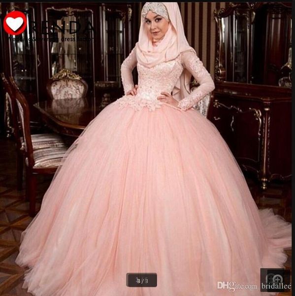 2019 light pink muslim prom dress high neck ball gown long sleeve evening gowns lace appliqued beadind sequins formal gowns, Black
2019 light pink muslim prom dress high neck ball gown long sleeve evening gowns lace appliqued beadind sequins formal gowns, Black