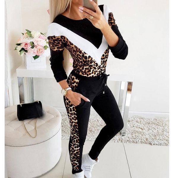 fashion women's leopard stitching color matching casual sweatshirt and pant suit female autumn two-piece tracksuit for outdoor, Black;blue
fashion women's leopard stitching color matching casual sweatshirt and pant suit female autumn two-piece tracksuit for outdoor, Black;blue