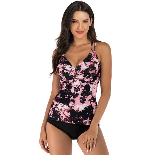wholesale 2020 womens bikini two piece swimsuit female floral swimwear back cross conservative tankini for women, White;black
wholesale 2020 womens bikini two piece swimsuit female floral swimwear back cross conservative tankini for women, White;black