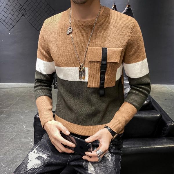 2020 front pocket men's pullover sweater men's knitted jersey striped patchwork sweater knitwear pullover, White;black
2020 front pocket men's pullover sweater men's knitted jersey striped patchwork sweater knitwear pullover, White;black