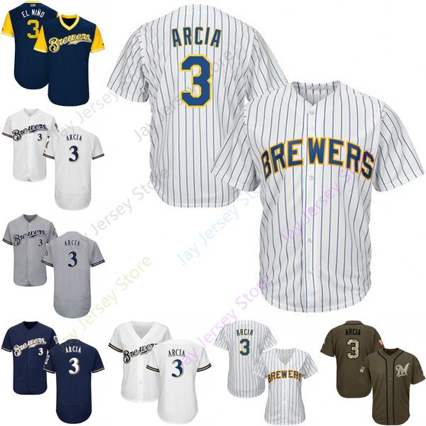 Custom Milwaukee 3 Orlando Arcia Jersey Brewers Jerseys Cool Base Flexbase White Black Red Grey Home Away Men Women Youth All Stitched