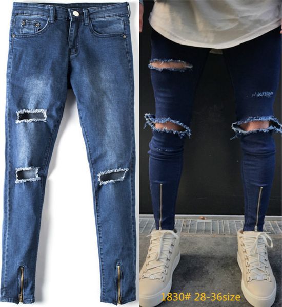 2017 new brand knee hole ripped men's skinny jeans fashion hip hop bottom zipper stretch denim pants biker motorcycle jeans, Blue
2017 new brand knee hole ripped men's skinny jeans fashion hip hop bottom zipper stretch denim pants biker motorcycle jeans, Blue