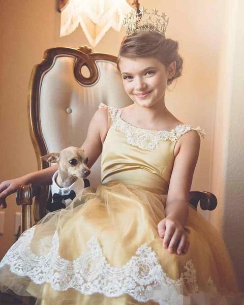 cap sleeves tea length flower girl dress with lace trim gold girl pageant dress formal occasion wedding party, White;blue
cap sleeves tea length flower girl dress with lace trim gold girl pageant dress formal occasion wedding party, White;blue