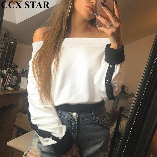 ccx star loose off shoulder metal button women sweatshirt stripe contrast color female long sleeve hoodies top, Black
ccx star loose off shoulder metal button women sweatshirt stripe contrast color female long sleeve hoodies top, Black
