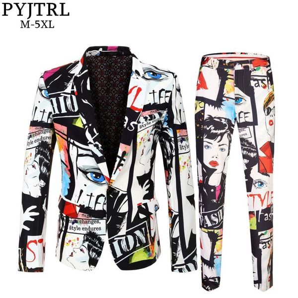 pyjtrl brand tide mens fashion print 2 pieces set casual suits plus size hip male slim fit suit men singer wedding costume, White;black
pyjtrl brand tide mens fashion print 2 pieces set casual suits plus size hip male slim fit suit men singer wedding costume, White;black