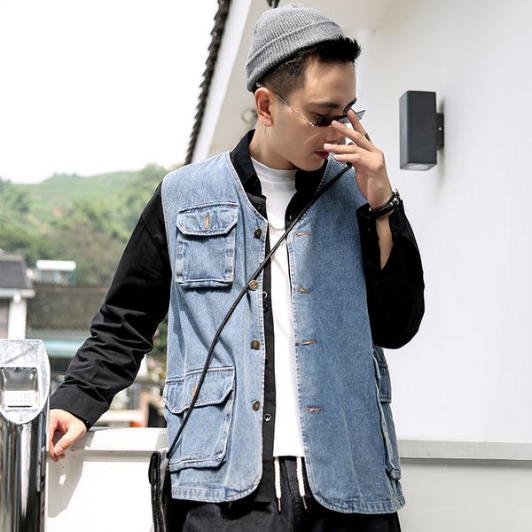 fashion men's clothing men's vest 2020 autumn and winter new handsome retro multi-pocket versatile denim jacket vest youth, Black;brown
fashion men's clothing men's vest 2020 autumn and winter new handsome retro multi-pocket versatile denim jacket vest youth, Black;brown