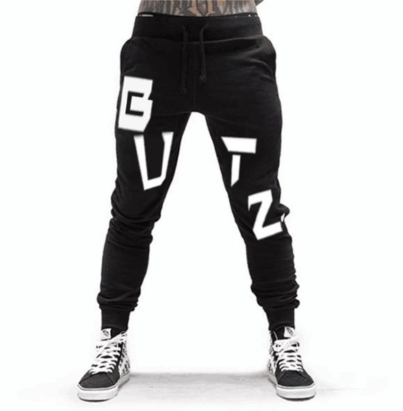mens brand joggers drawstring printed ribbed jogging pants slim fit male running sweat pants gym wear m to 2xl, Black 
mens brand joggers drawstring printed ribbed jogging pants slim fit male running sweat pants gym wear m to 2xl, Black