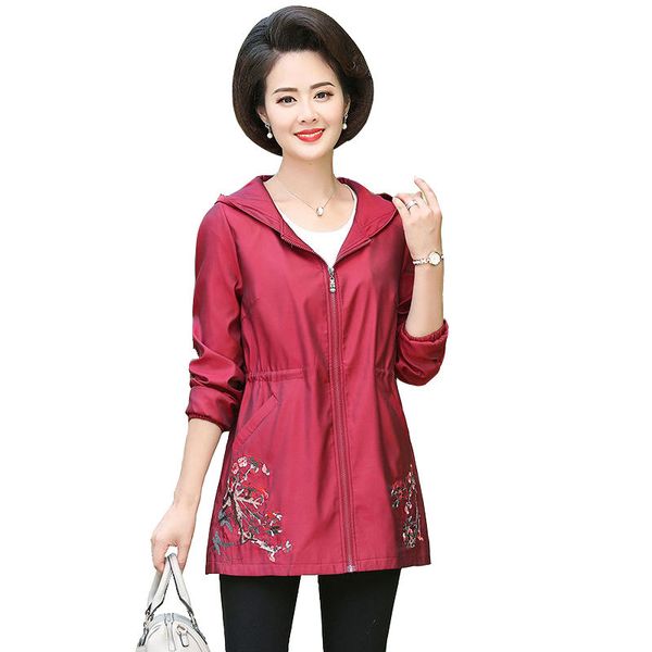 women's trench coats women jacket autumn windbreaker female large size hooded embroidery flower coat elegant casual outwear mother clot, Tan;black 
women's trench coats women jacket autumn windbreaker female large size hooded embroidery flower coat elegant casual outwear mother clot, Tan;black