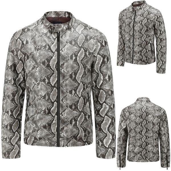 autumn and winter new style men's leisure washed snakeskin pattern leather coat stand collar printed retro quality coats jacket, Black
autumn and winter new style men's leisure washed snakeskin pattern leather coat stand collar printed retro quality coats jacket, Black
