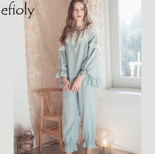 efioly lace stitching sweet cute pajamas cotton spring and summer pajamas long-sleeved shirt + pants suit home s, Blue;gray
efioly lace stitching sweet cute pajamas cotton spring and summer pajamas long-sleeved shirt + pants suit home s, Blue;gray