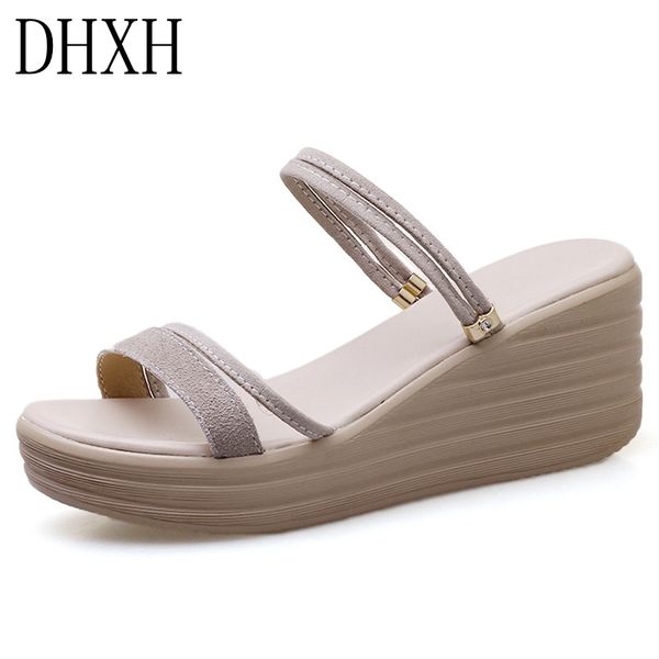 DHXH2020 New Ladies Sandals Microfiber Wedge Sandals Women Beach Gladiator Women Thick, Black