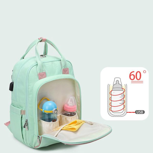 2020 New Fashion Diaper Bag Bottle Heating Multi-function Mommy Bag Waterproof Travel Baby Diaper Backpack With Usb Interface