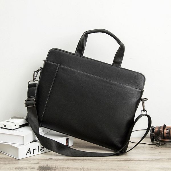 simple men briefcase tote bag men leather laphandbags large capacity business man shoulder bag bolsa maleta