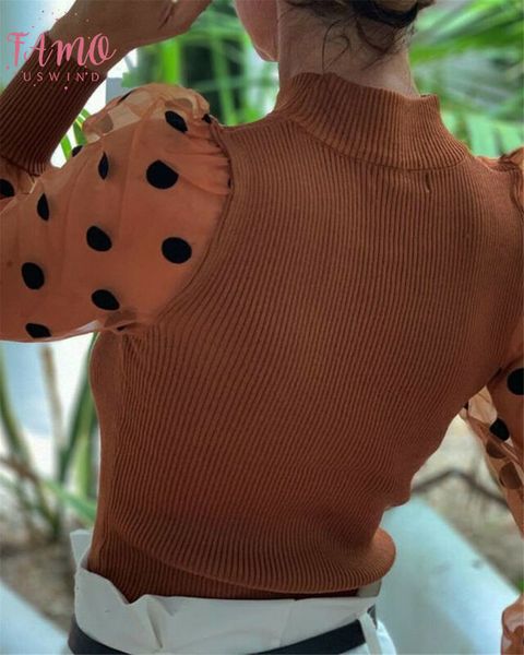 women autumn polka dots sheer mesh shirt puff long sleeve knitted t shirts drop shipping, White
women autumn polka dots sheer mesh shirt puff long sleeve knitted t shirts drop shipping, White