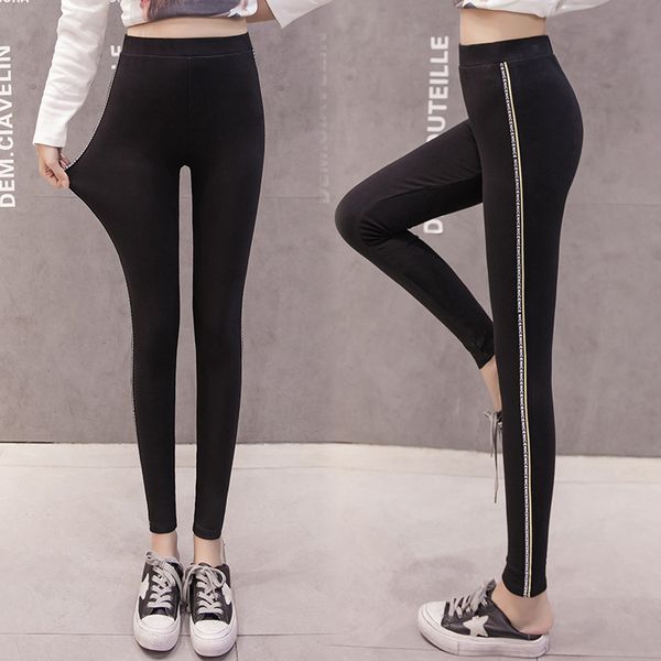plus size s-5xl slim cotton leggings women side letter webbing stretch fitness leggings pencil pants plump female clothing, Black
plus size s-5xl slim cotton leggings women side letter webbing stretch fitness leggings pencil pants plump female clothing, Black