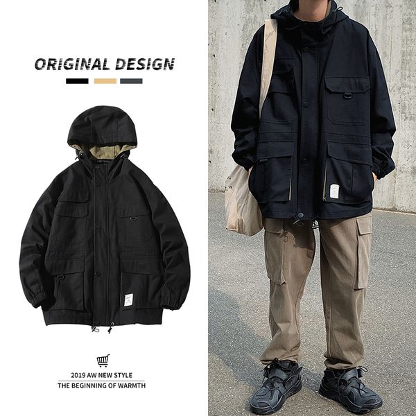 2019 autumn and winter men's new casual solid color pocket hooded jacket men loose temperament trend cotton s-3xl, Black;brown
2019 autumn and winter men's new casual solid color pocket hooded jacket men loose temperament trend cotton s-3xl, Black;brown