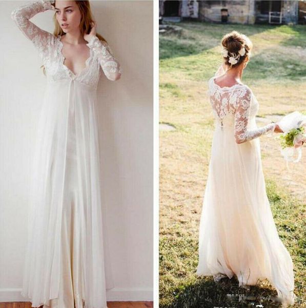 simple 2019 bohemian wedding dresses empire waist a line bridal gowns long sleeves lace appliques wedding dress, White
simple 2019 bohemian wedding dresses empire waist a line bridal gowns long sleeves lace appliques wedding dress, White