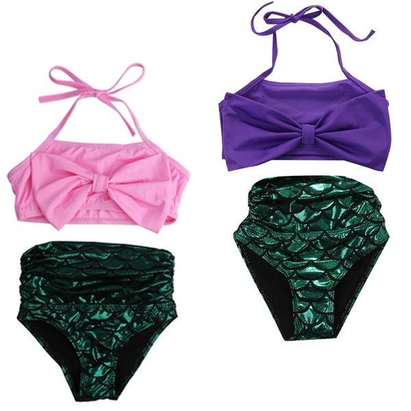 

2017 kids toddler baby girls mermaid tail sequins swimmable bikini set swimwear swimsuit badpak biquini swimming costume 2-8t
