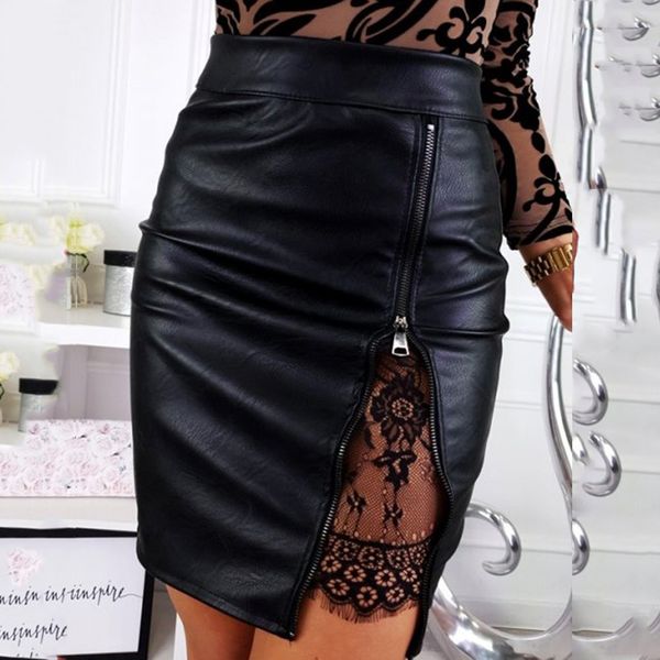 2019 autumn winter women skirt pu leather mini skirt lace patchwork zipper pencil mini high waist women clothing, Black
2019 autumn winter women skirt pu leather mini skirt lace patchwork zipper pencil mini high waist women clothing, Black