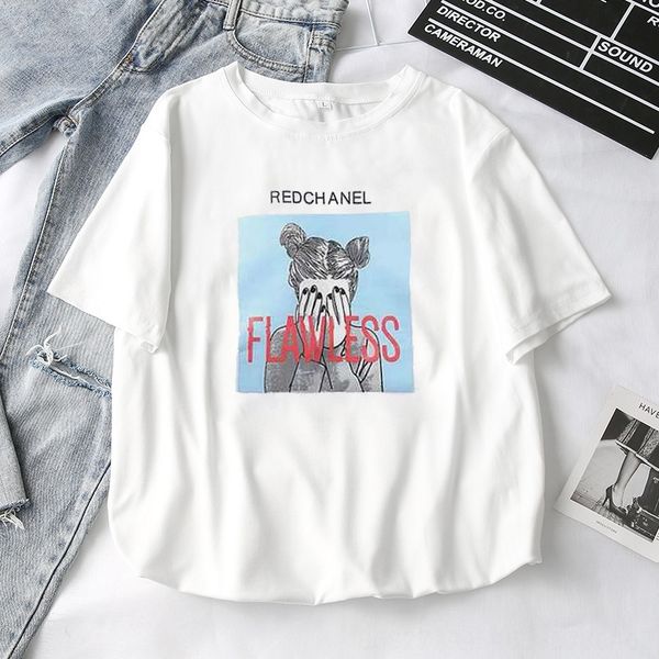 9.92019 short-sleeved loose round collar dress 9.92019 short-sleeved loose round collar t-shirt t-shirt women's women's dress, White