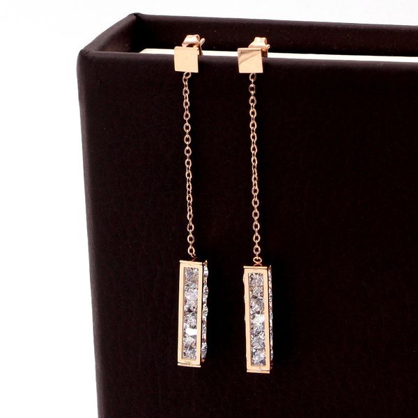 fashion stainless steel love long chain five crystal square column drop earrings rose gold color woman female party gift, Golden
fashion stainless steel love long chain five crystal square column drop earrings rose gold color woman female party gift, Golden