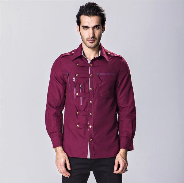 european american slim long sleeve shirt men's shirt multi button shirt navy blue army green black blouse, White;black
european american slim long sleeve shirt men's shirt multi button shirt navy blue army green black blouse, White;black
