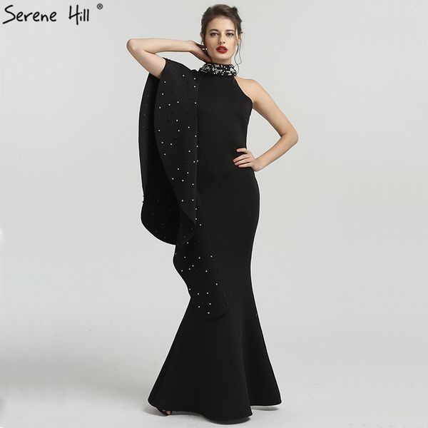design black high neck mermaid evening dresses 2019 elegant pearls sleeveless long formal dress serene hill qa8024, White;black
design black high neck mermaid evening dresses 2019 elegant pearls sleeveless long formal dress serene hill qa8024, White;black