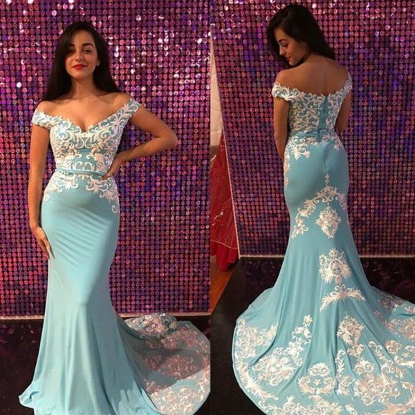 off shoulder mermaid prom dresses with sashes lace appliques zipper back sweep train short sleeves satin 2019 formal evening dresses, Black
off shoulder mermaid prom dresses with sashes lace appliques zipper back sweep train short sleeves satin 2019 formal evening dresses, Black