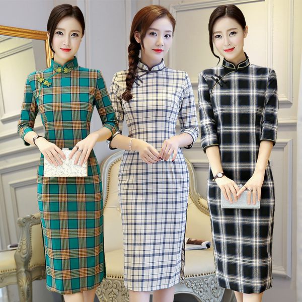 spring plaid cheongsams dress women slim cotton qipao midi dresses vestidos art student girl traditional chinese clothing, Red
spring plaid cheongsams dress women slim cotton qipao midi dresses vestidos art student girl traditional chinese clothing, Red