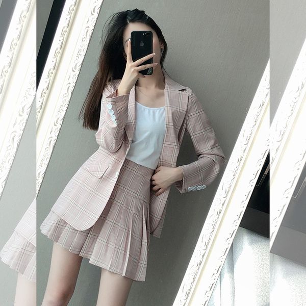 2020 fashion women's spring clothes new suit female retro lattice casual small suit jacket + pleated skirt two-piece, White
2020 fashion women's spring clothes new suit female retro lattice casual small suit jacket + pleated skirt two-piece, White