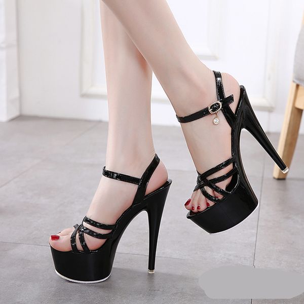 15cm heel height round toe stiletto heel platform sandals party shoes heels no.1504, Black
15cm heel height round toe stiletto heel platform sandals party shoes heels no.1504, Black