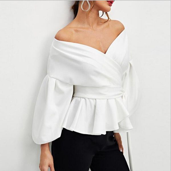 womens blouse shirt strapless flare lantern sleeves bow waist shirt ruffles off shoulder bandage lace up bow pullover, White
womens blouse shirt strapless flare lantern sleeves bow waist shirt ruffles off shoulder bandage lace up bow pullover, White