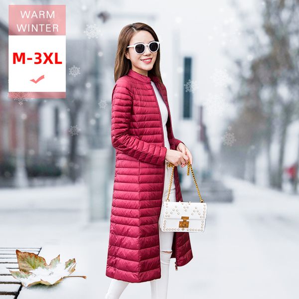winter women x-long white duck down jacket female ultra light slim thin stand collar warm zipper feather coat windproof outwear, Black
winter women x-long white duck down jacket female ultra light slim thin stand collar warm zipper feather coat windproof outwear, Black