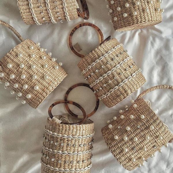 fashion straw bucket shoulder bags for women new tote ladies purse female handbags fashion summer beach crossbody bag