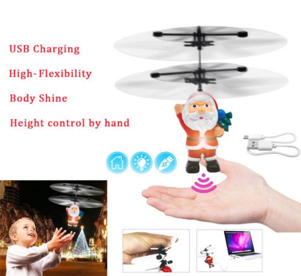 

santa claus led flashing light flying ball toy rc aircraft induction drone helicopter toy kids christmas gifts with box dhl