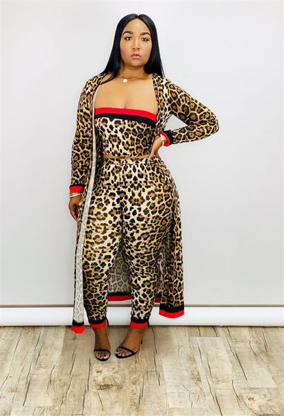wholesale-leopard 3 piece set strapless chest wrap jacket leggings outfits fall winter clothing outerwear cardigan sweatsuit pants 1837