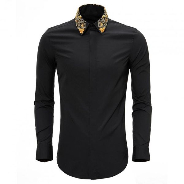 men's casual shirts lu men shirt luxury gold flower embroidery long sleeve mens dress plus size 4xl party wedding man, White;black 
men's casual shirts lu men shirt luxury gold flower embroidery long sleeve mens dress plus size 4xl party wedding man, White;black