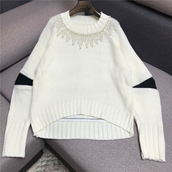 luxury designer brand knitted sweater for women vintage o neck beading zipper loose knitted pullover sweater, White;black
luxury designer brand knitted sweater for women vintage o neck beading zipper loose knitted pullover sweater, White;black