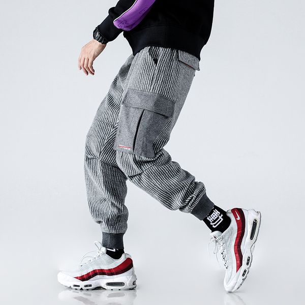 men high street fashion stripe loose casual cargo pant japanese streetwear hip hop harem trousers male joggers sweatpants, Black
men high street fashion stripe loose casual cargo pant japanese streetwear hip hop harem trousers male joggers sweatpants, Black