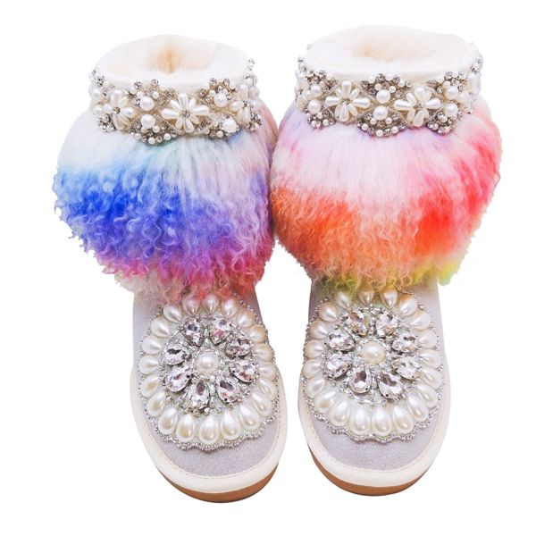 2019 handmade winter sheep fur bling rhinestone pearls bead boots women rainbow colored real fur warm snow boots mid-calf, Black
2019 handmade winter sheep fur bling rhinestone pearls bead boots women rainbow colored real fur warm snow boots mid-calf, Black