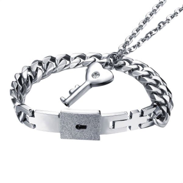 1 piece necklace jewelry set fancy love lock couples 1 piece bracelet titanium steel key pendant, Silver
1 piece necklace jewelry set fancy love lock couples 1 piece bracelet titanium steel key pendant, Silver