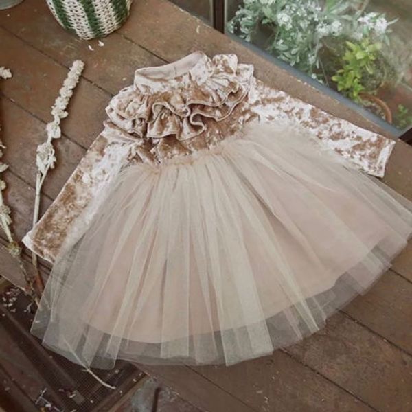 New Princess Kids Baby Girls Dress Velvet Fleece Party Dress Ruffle Tulle Tutu Dress 1-6T