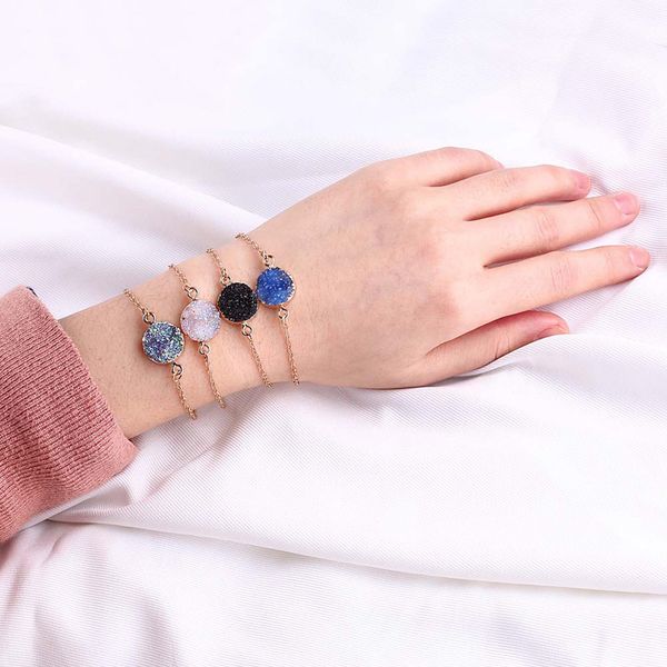 link, chain summer round druzy bracelets for women resin stone charm female jewelry christmas gift, Black
link, chain summer round druzy bracelets for women resin stone charm female jewelry christmas gift, Black