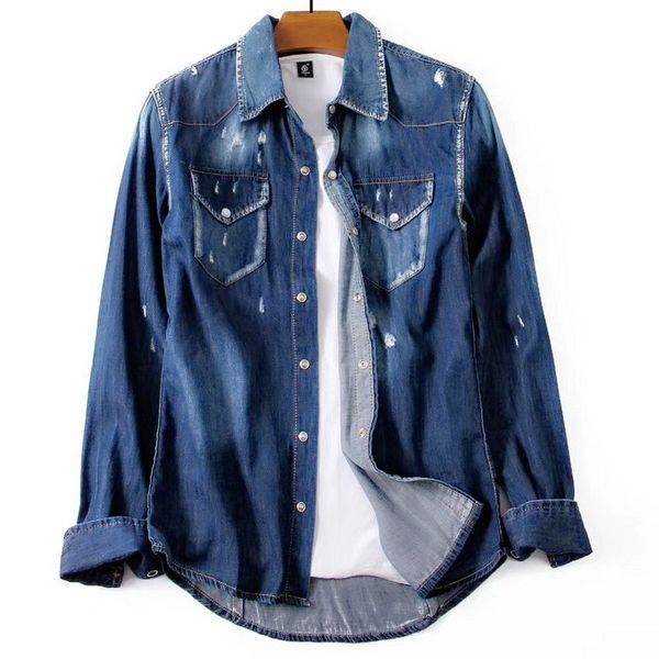 fashionable high-quality denim shirt men's pierced bleach wash retro dsj2 casual fit denim shirt handsome man, White;black
fashionable high-quality denim shirt men's pierced bleach wash retro dsj2 casual fit denim shirt handsome man, White;black