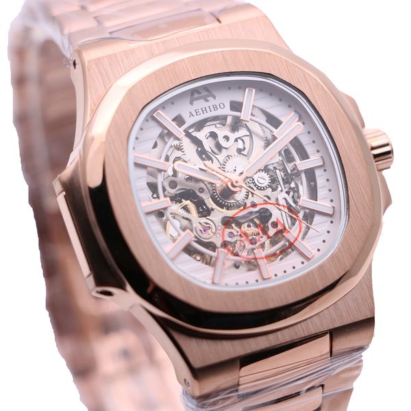 yellow gold aehibo automatic white skeleton dial 42mm mens watches sapphire crystal full steel watch transparent case back wristwatches, Slivery;brown
yellow gold aehibo automatic white skeleton dial 42mm mens watches sapphire crystal full steel watch transparent case back wristwatches, Slivery;brown