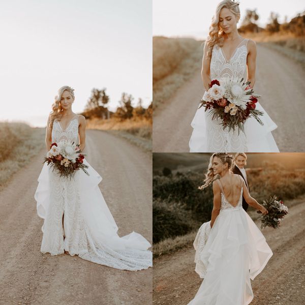 2020 lace mermaid wedding dresses with detachable train v neck applique country wedding dress bridal gowns custom made robes de mariée, White
2020 lace mermaid wedding dresses with detachable train v neck applique country wedding dress bridal gowns custom made robes de mariée, White