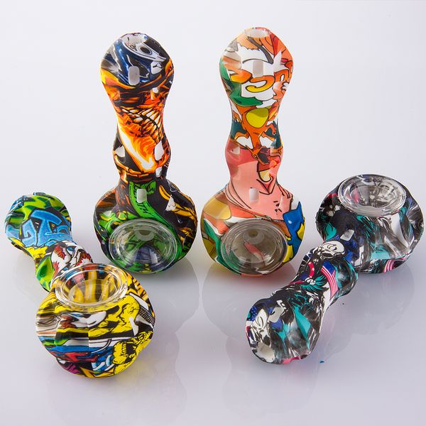 DHL Silicone hand pipe with glass bowl Water transfer printing Silicone Rig Smoking Pipe Hookah Bongs glass bowl dab tool
DHL Silicone hand pipe with glass bowl Water transfer printing Silicone Rig Smoking Pipe Hookah Bongs glass bowl dab tool