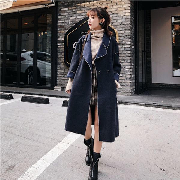 female long loose wool coat cashmere and overcoat women winter warm woolen blended, Black
female long loose wool coat cashmere and overcoat women winter warm woolen blended, Black